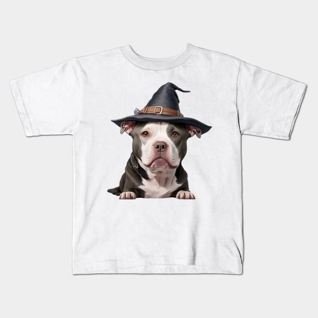 Cute Pitbull Witch Kids T-Shirt by likbatonboot